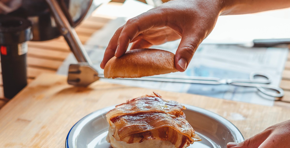 bison burger on grill