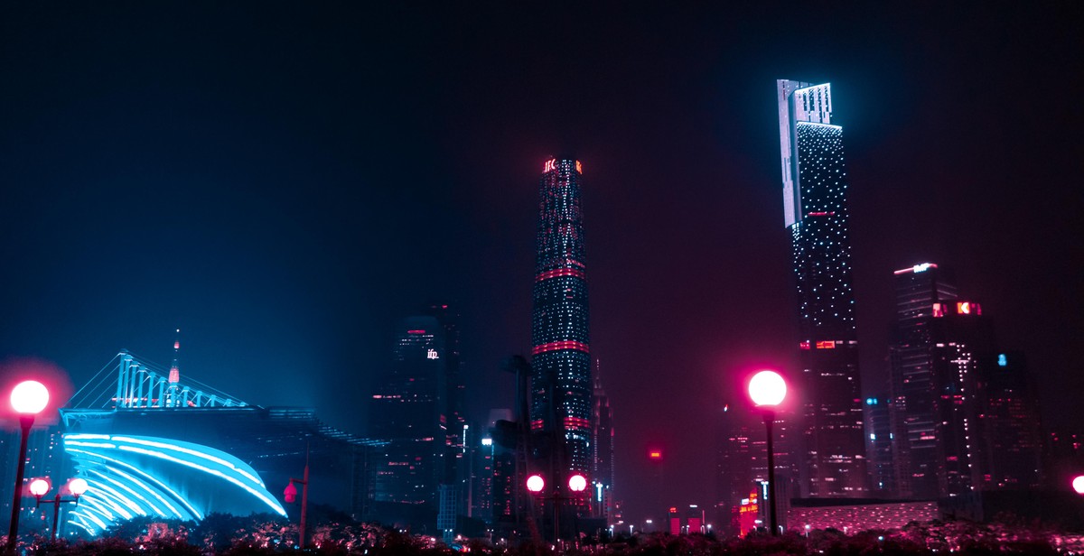 city skyline at night