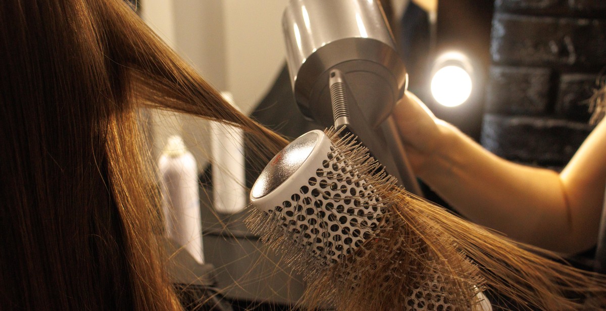 long hair blow drying