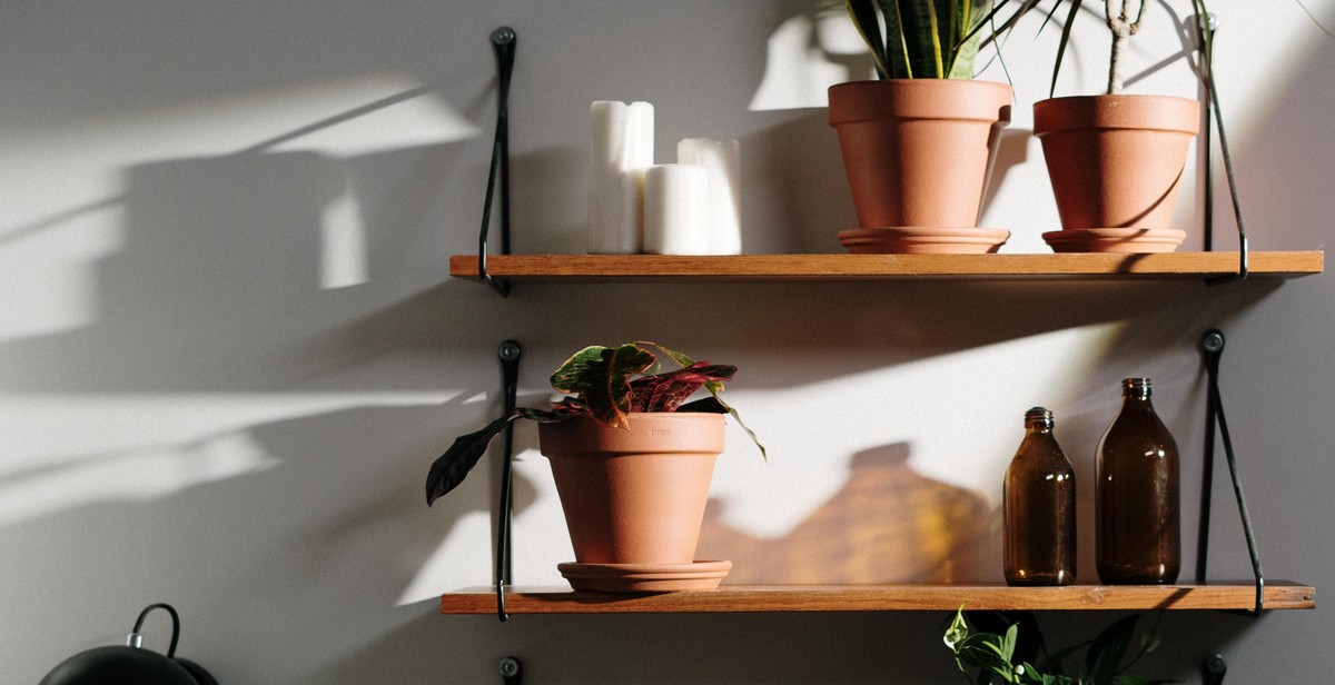 Planting vertical wall garden with clay pots