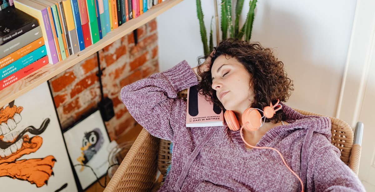 sleeping person with headphones